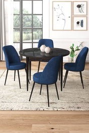 Hanah Home Tor Juego de Comedor de 5 Piezas, Mármol Negro y Azul Marino